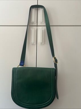 Diane Von Furstenberg Forest Green Leather Saddle Crossbody with Gold Hardware